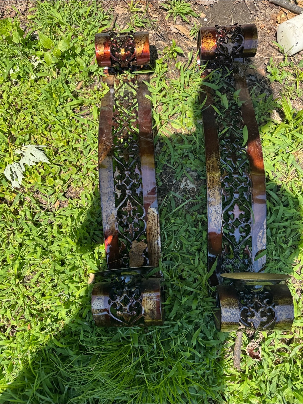 Decorative Metal Wall Sconces - Pair in Amber/Bronze Finish